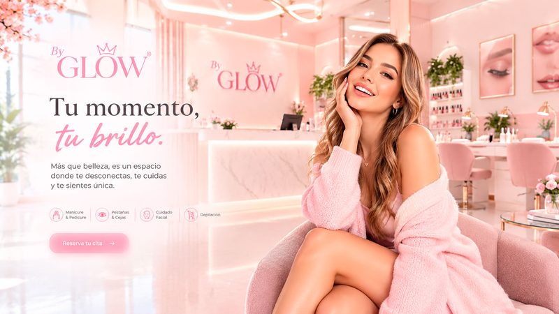 Inicio del sitio de By Glow con el mensaje «Tu momento, tu brillo»